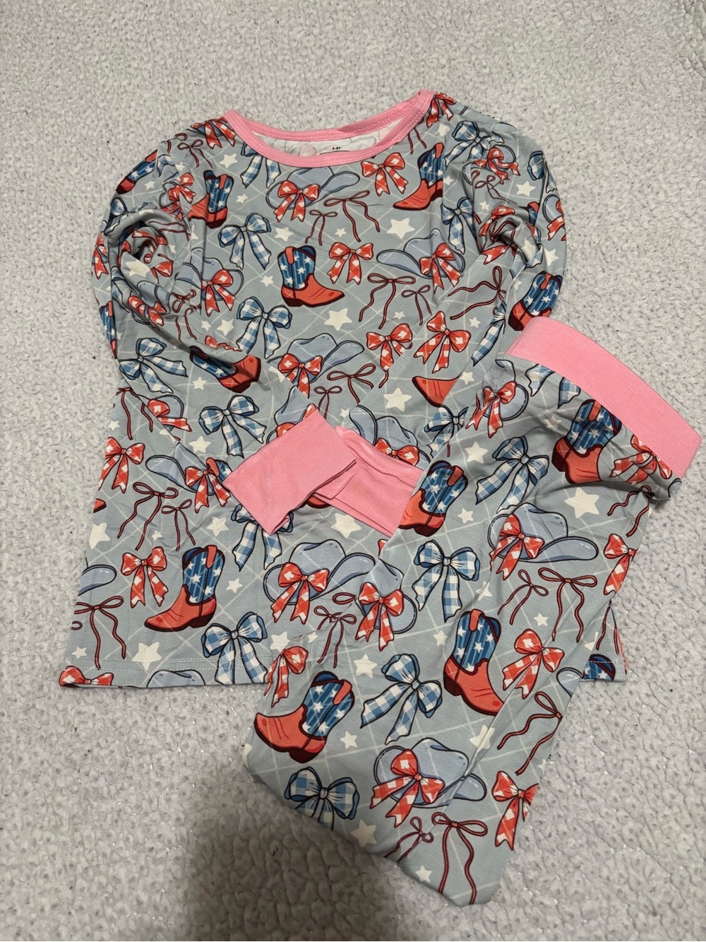Bamboo Girls Pink-Trim Cowboy Boot Print Pajama Set